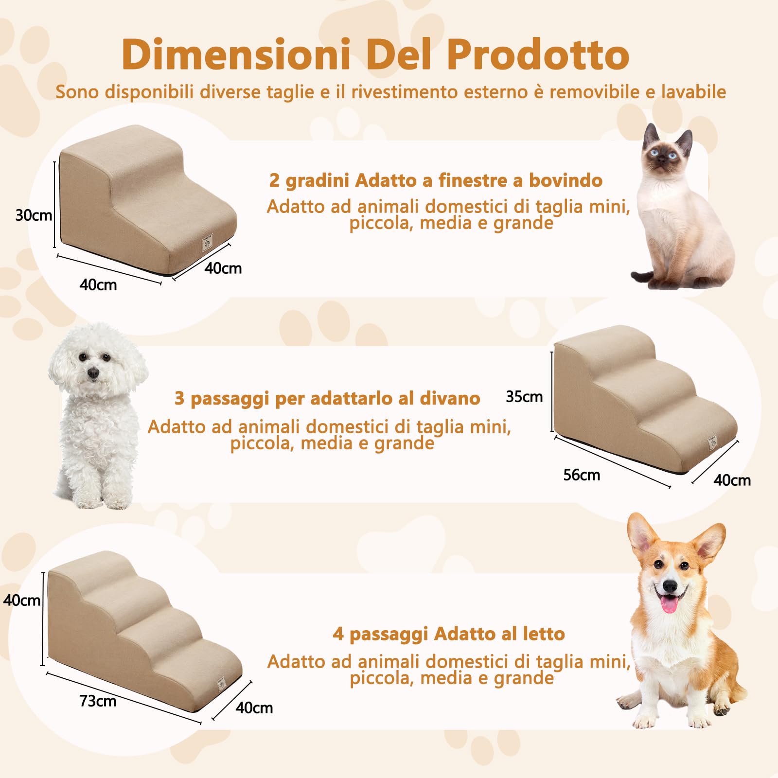 Galatée Scaletta Per Animali Domestici, Rimovibile e Lavabile, Antiscivolo, In Spugna Ad Alta Densità, Stampata In Un Unico Pezzo, Non Si Rompe, Adatta a Cani e Gatti（Kaki,Tre Piani）