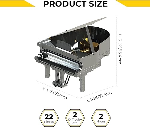 Miniatura 3 de Piano de cola, kit de modelo de metal 3D, rompecabezas 3D de piano de cola, modelo PIANOLA grande de dos colores, caja de música SANKYO con castillo