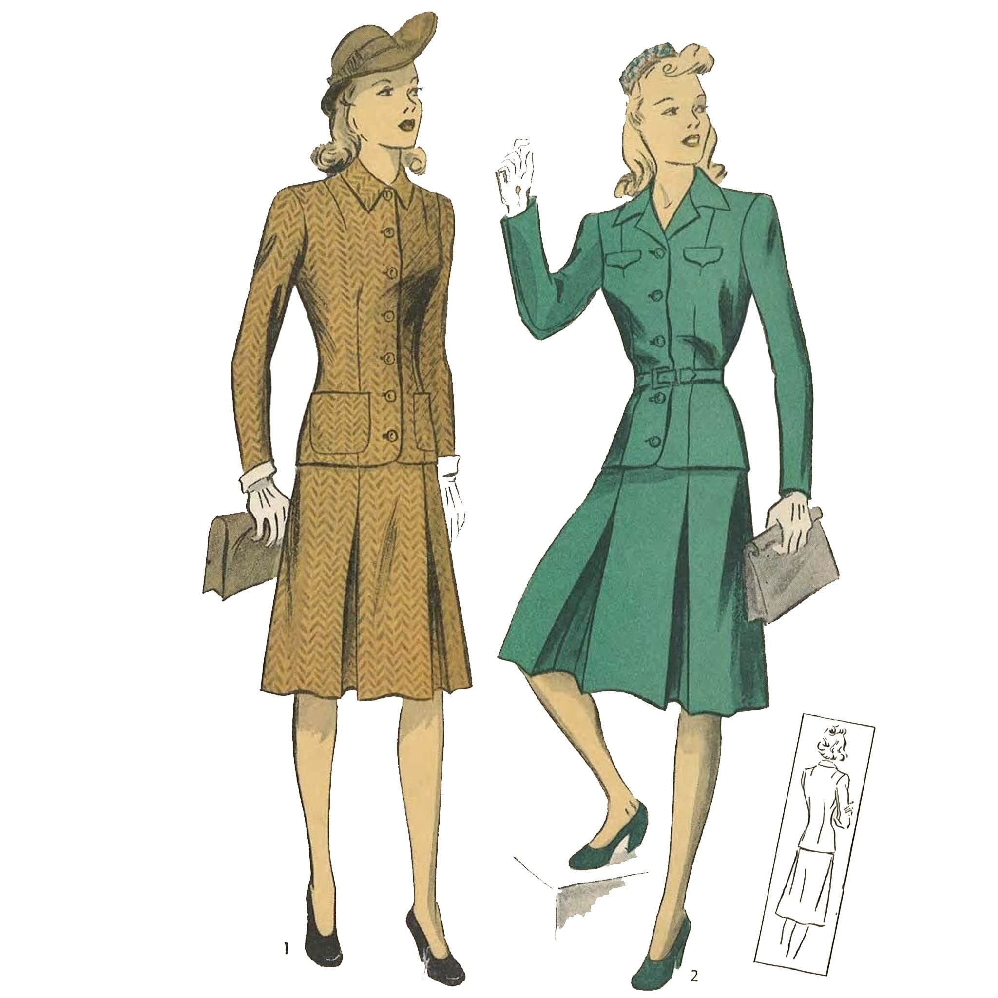 Patron de couture 1940 costume femme pour look bureau vintage élégant