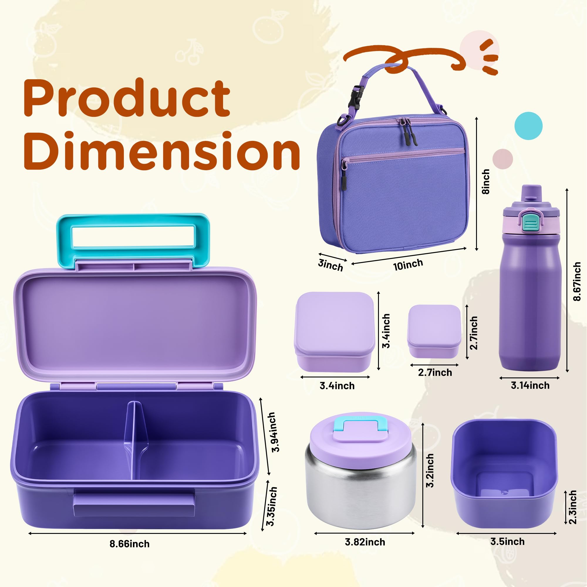Maison HUIS Boîte à bento pour enfants avec thermos à soupe de 236,8 g, sac à déjeuner isotherme et bouteille d'eau de 500 ml, boîte à bento à 2 compartiments avec poche de glace intégrée, étanche et