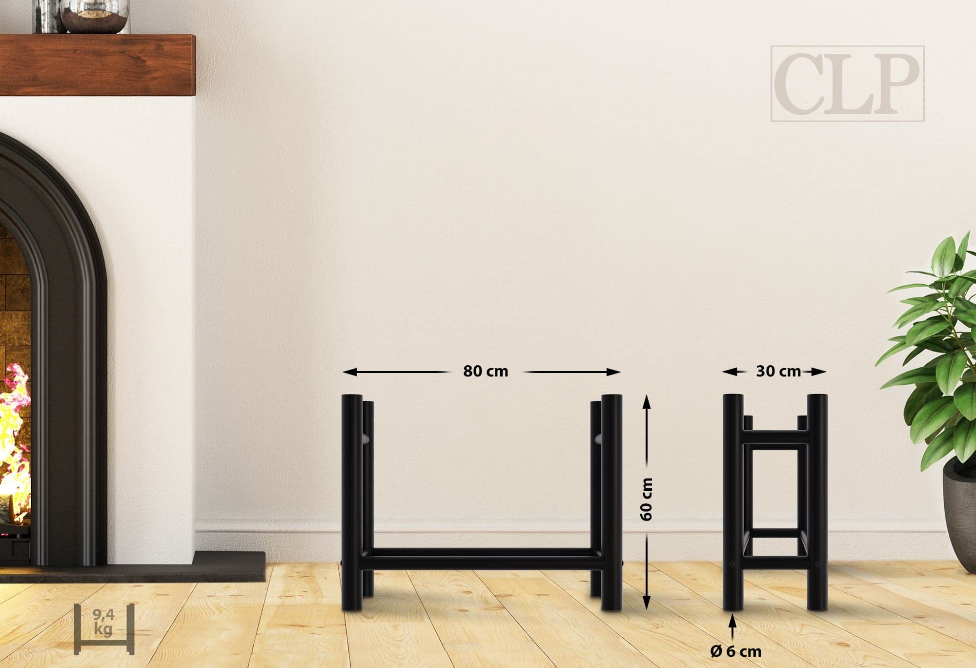 CLP Leñero De Acero Medya En Look Industrial I Soporte Para Troncos De Madera De 4 Patas Cuadradas o Cilíndricas, Tamaño:30x80x60 cm, Forma:ronda