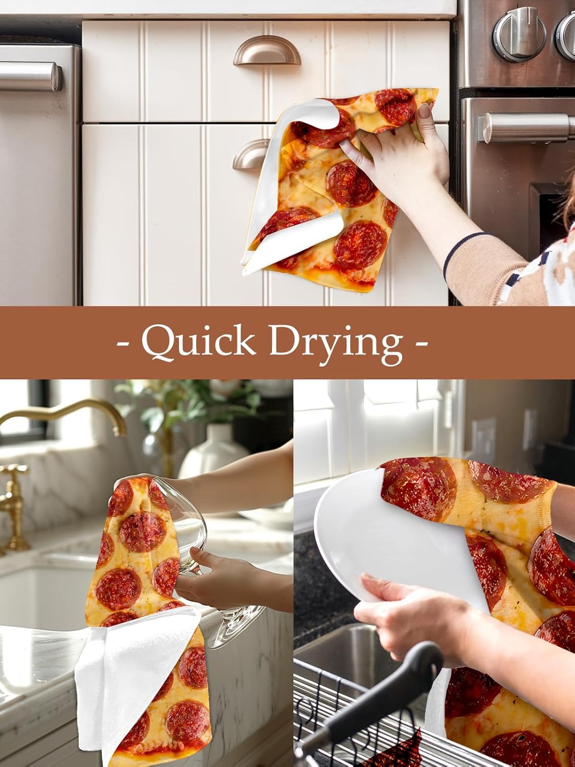 Kitchen Towels Dish Cloths Tea Hand Drying Cleaning Cup Towel Food Pizza Funny Absorbent Soft Quick Dry Decorative Cute Pattern Design Modern Decor Dishcloth Hostess Housewarming Choice Ideas - Image 4