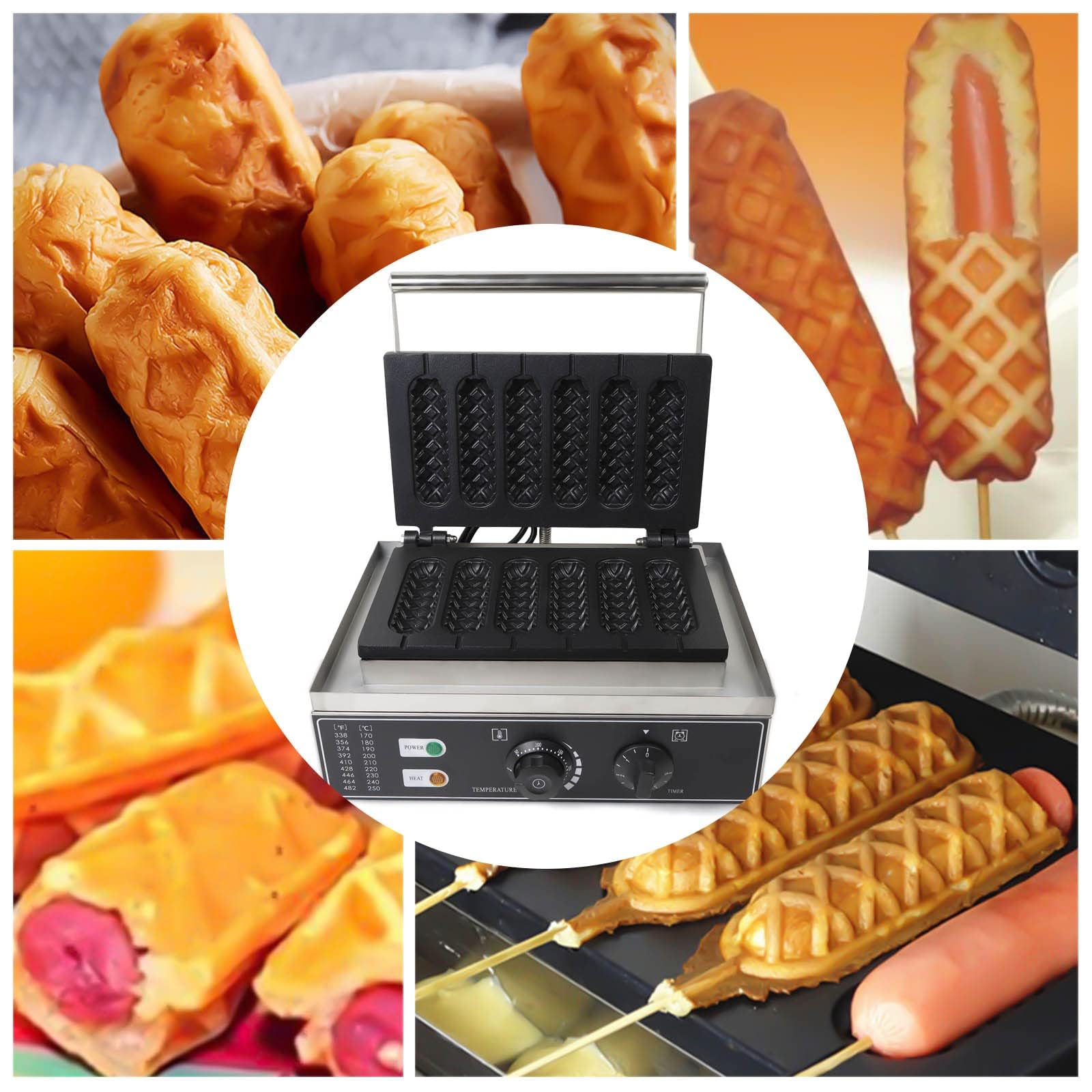 Máquina Eléctrica Antiadherente para Hacer Corn Dogs De 1550 W, Plancha Comercial para Hacer Gofres De Perritos Calientes Franceses con 5 Prensas para Palitos De Queso para P,6pcs