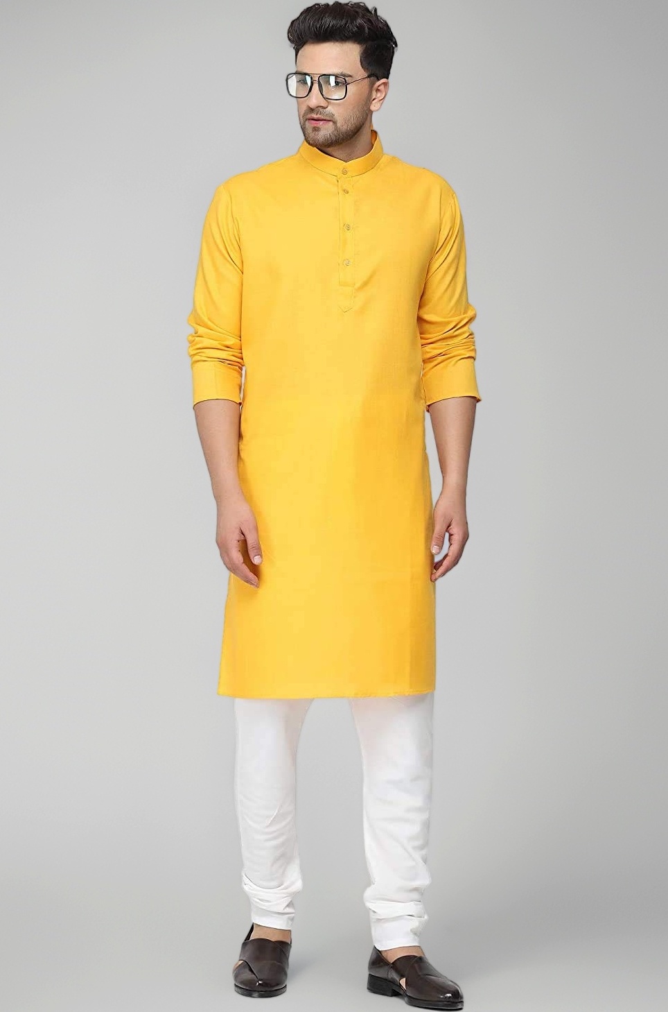Enmozz® Haldi Yellow Cotton Plain Men's Ethnic Simple Kurta Only