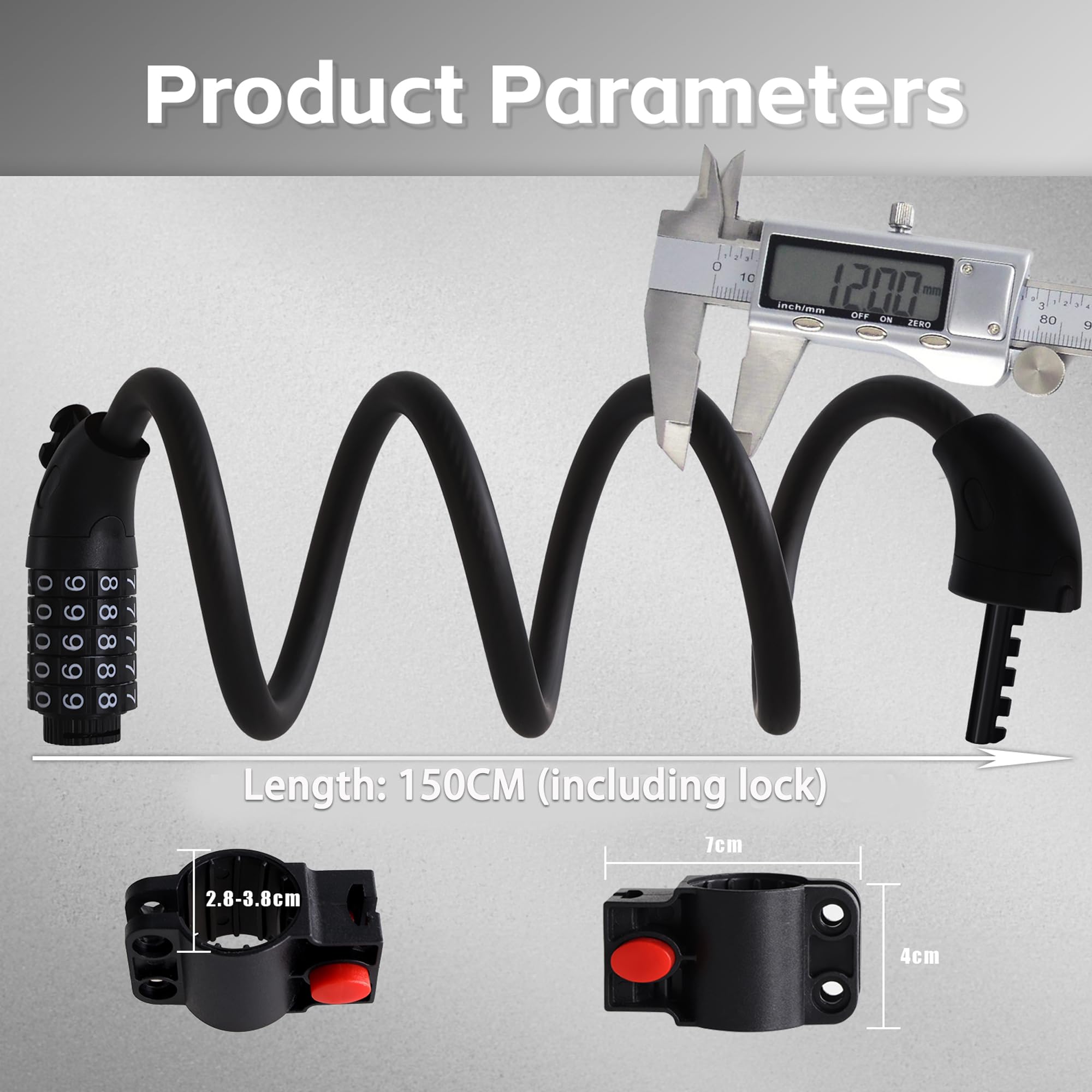 Vipdrive Combination Bike Lock Cable, Lock for Electric Bike, Mountain Bike, Kids Scooter