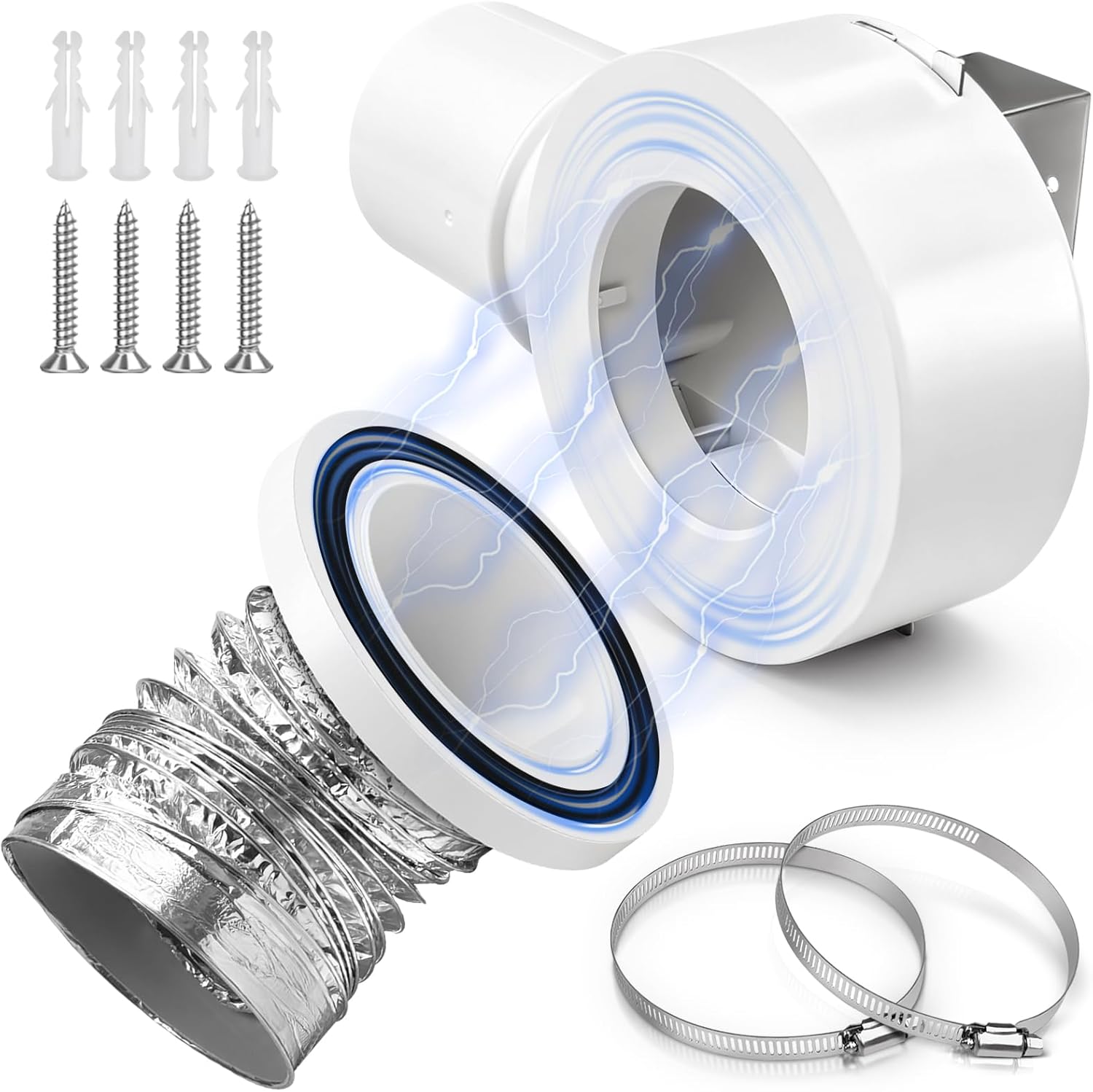 90 Magnetic Dryer Vent Coupling, 4 inch Hose, Strong Magnetic Self-connection, Easy Disconnection & Installation, Airtight Sealing, White, Plastic, 1 Count