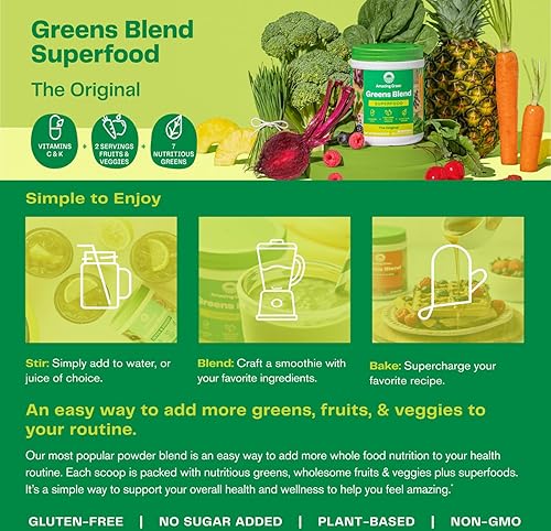 Miniatura 5 de Amazing Grass Super Greens Powder espirulina orgánica, alfalfa, mezcla de raíz de remolacha con enzimas digestivas y probióticos, sabor original, 45