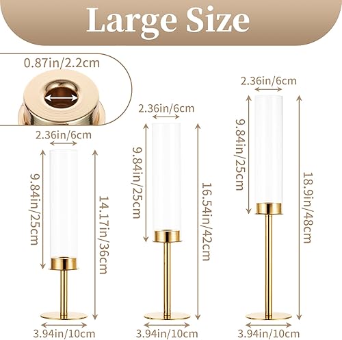 Miniatura 6 de Sziqiqi Candelabros cónicos Hurricane centro de mesa de boda, juego de 3 portavelas de cristal dorado para chimenea de Navidad