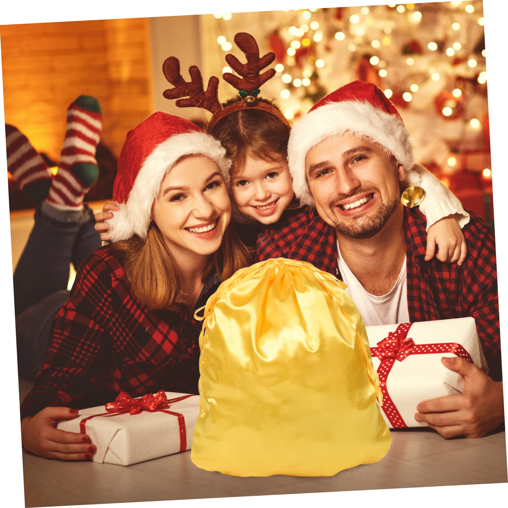 ULTECHNOVO 5piezas Bolsa De Navidad De Santa Claus Cuerda Bolsa De Almacenamiento Grande Para Fiestas Para Dulces y Reutilizable y Práctica