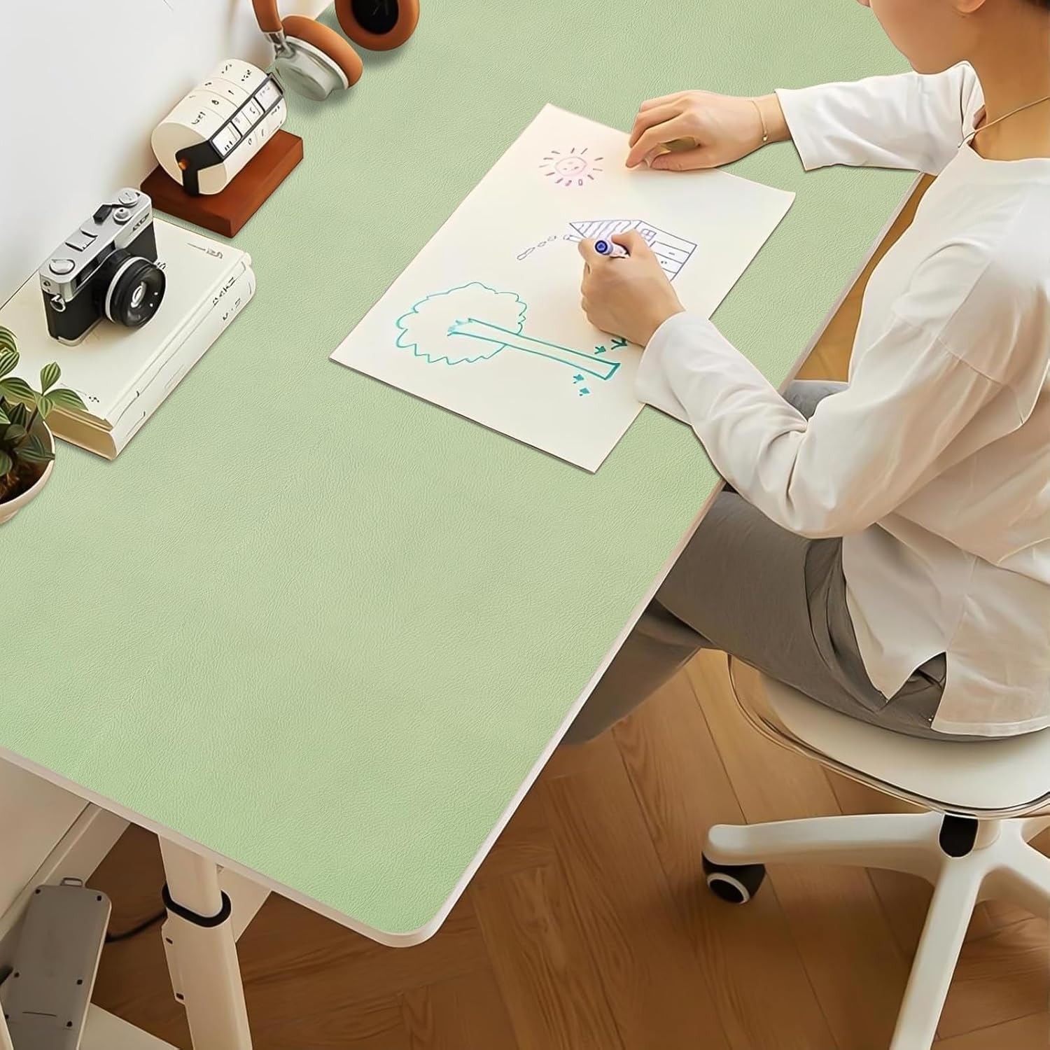 Bloss Extra große Schreibtischunterlage, 139,7 x 61 cm, wasserdichte Schreibtischunterlage, PU-Leder, Computer-Schreibtischunterlage, rutschfester Schminktisch-Schutz für Zuhause, Büro und Dekoration