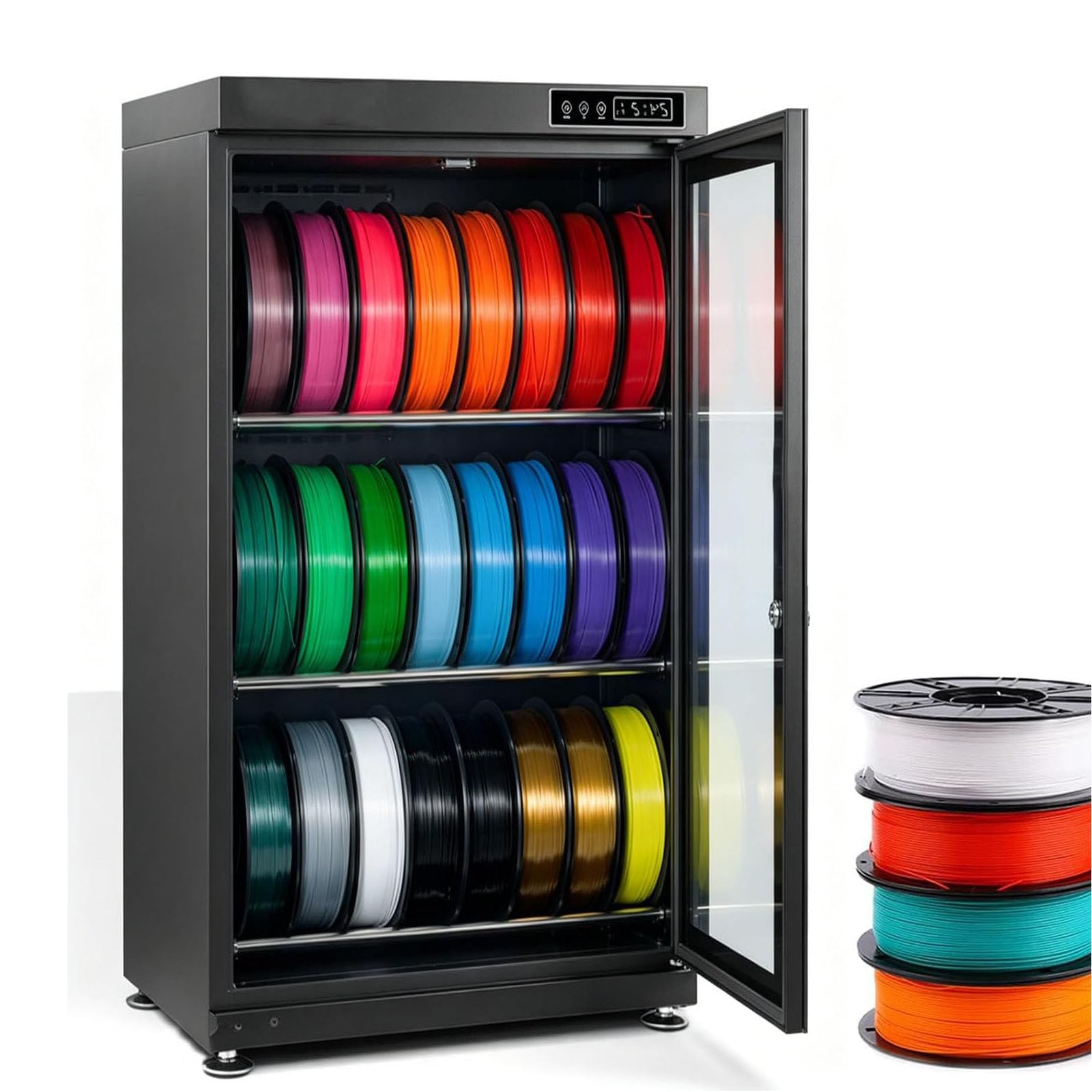 LSBHPPD Filament Dehydrator Storage Cabinet,3D Printer Filament Storage Box,Air Tight Dry Box with Humidity Control,Large Transparent Glass & Aluminum Alloy for 3D Printing Business 115L