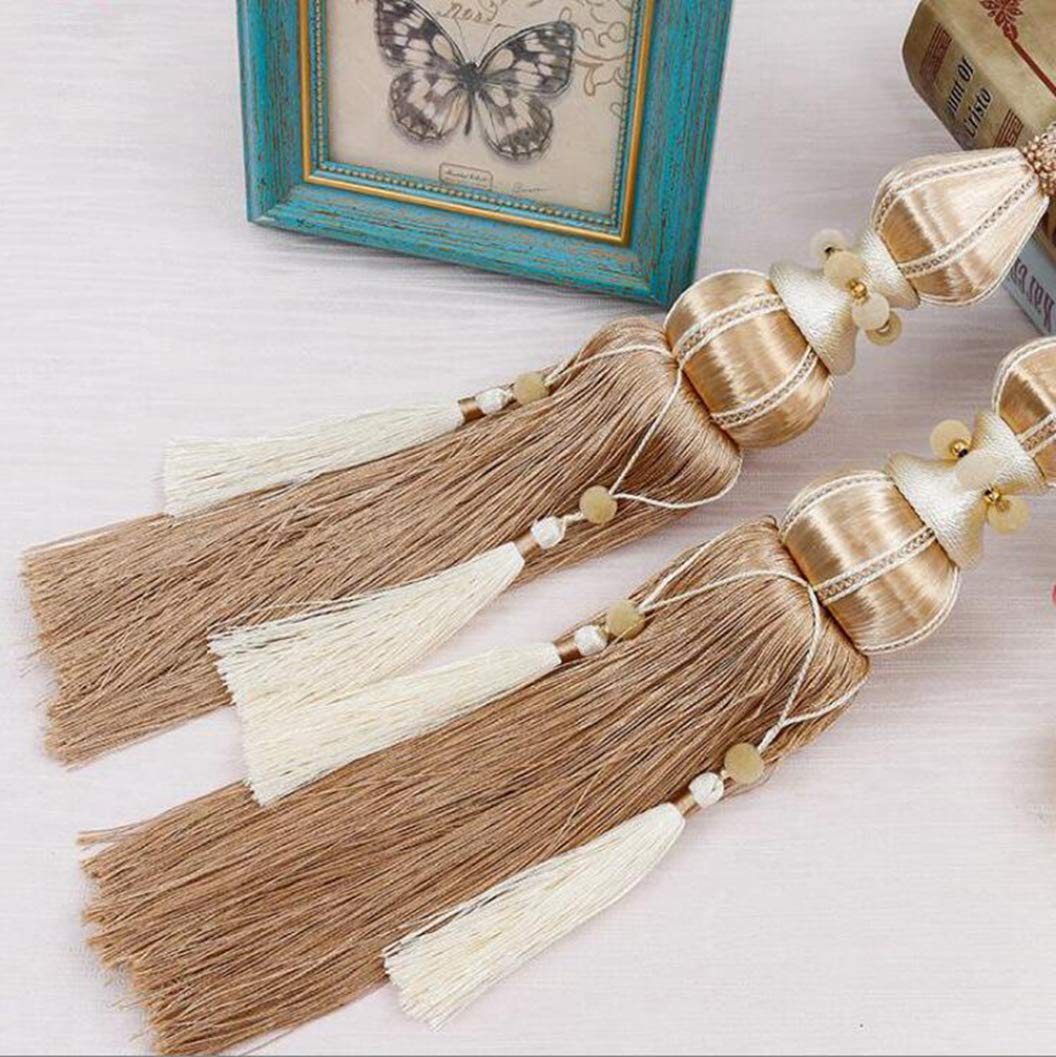 1 paire d'embrasses de rideaux à pompons à suspendre pour décoration de maison, bureau, fenêtre, draperie, pendentif, accessoires (riz)