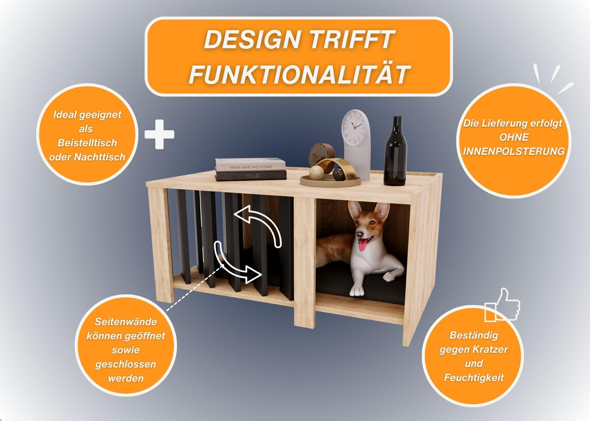 CraftPAK Hundehütte Indoor aus Holzwerkstoff – Hundehaus/Katzenhaus/Hundehütte für daheim im Möbelstil | großräumige Hundehöhle |Dog House Indoor Haustierhaus H45 x L92 x B58 cm - Beige