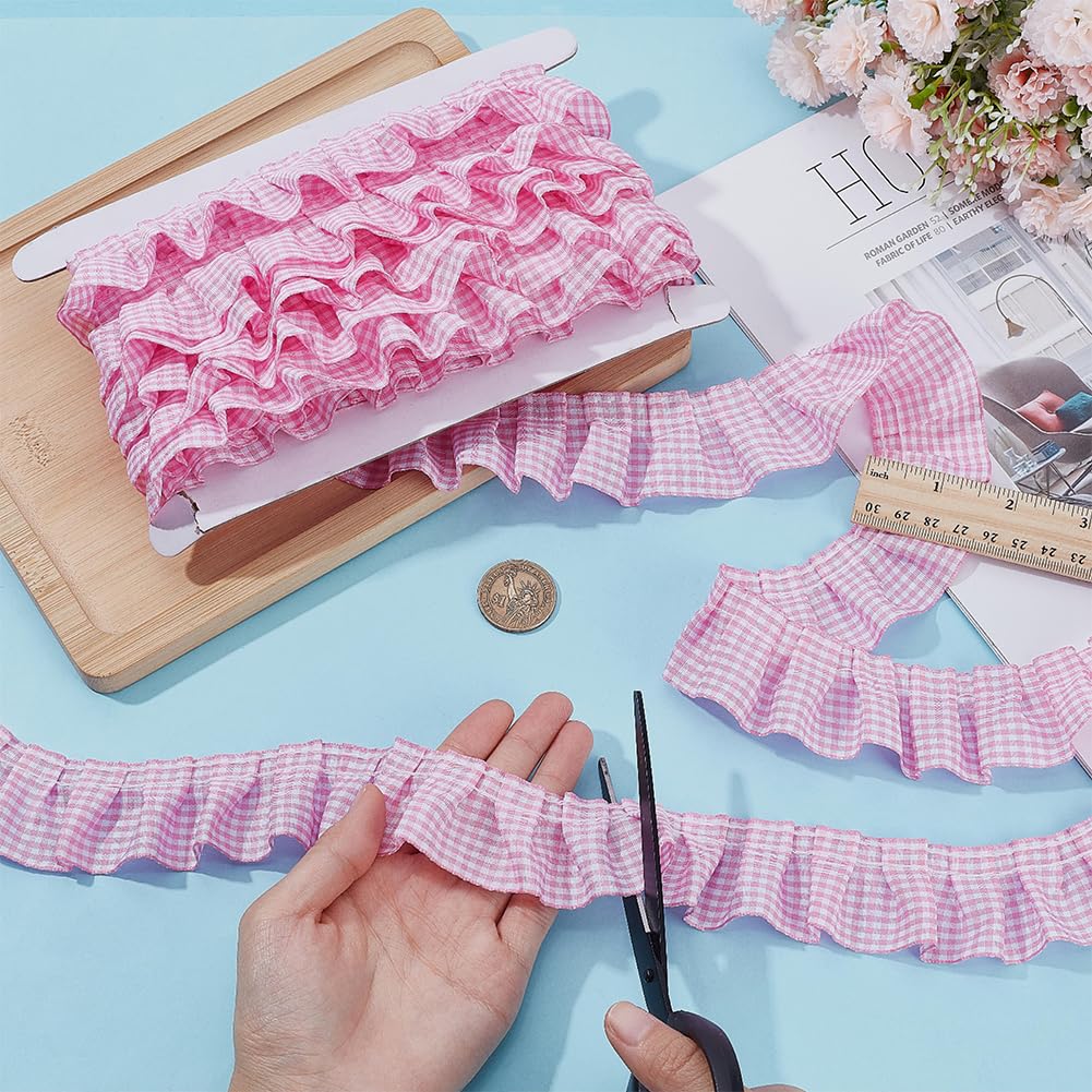 PH PandaHall 9m Gingham Ruffle Trim Rosa Plissettato Trim 40mm Nastro di Pizzo Arricciato Bordo di Pizzo per Natale Fai Da Te Artigianato Cucito Applique