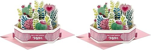 Hallmark Tarjeta de cumpleaños desplegable para mamá (suculentas y flores que se pueden exhibir) (paquete de 2)