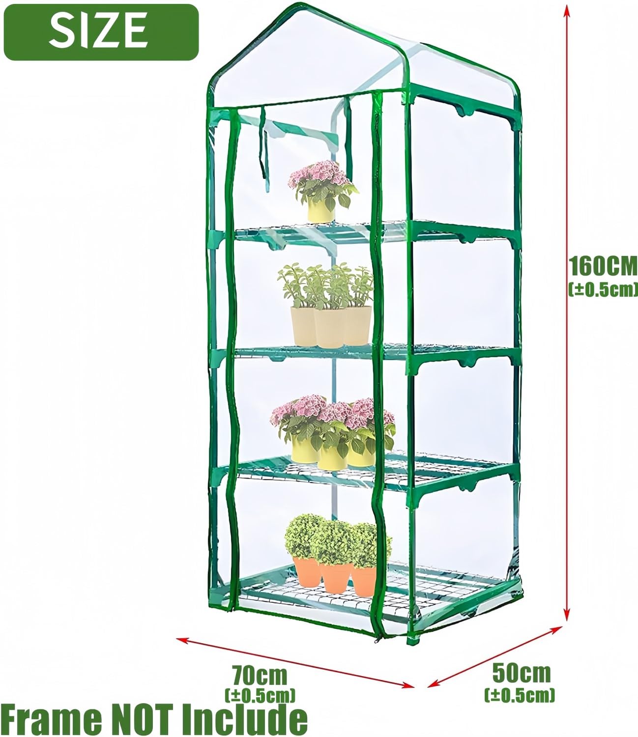 LATERN 4 Livelli Copertura di Ricambio per Serra, 160CM x 70CM x 50cm Chiaro PVC Piccolo Copertura Della Casa per Coltivazione delle Piante con Porta con Cerniera Avvolgibile (Telaio Non Includere)