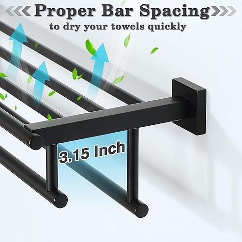 Miniatura 7 de Alise - Toallero de baño con dos barras para toallas y estante, para colgar en la pared, acero inoxidable, SUS 304