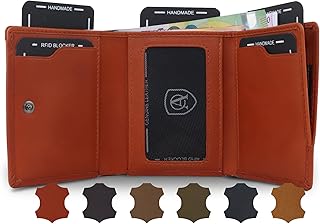 AKAROA – Trifold Geldbörse Herren echtes Rindsleder Henry – Portmonee Herren 7,5x9,5cm mit 10 Kartenfächern & Münzfach mit Reißverschluss – Geldbeutel im Hochformat mit RFID Schutz – Cognac