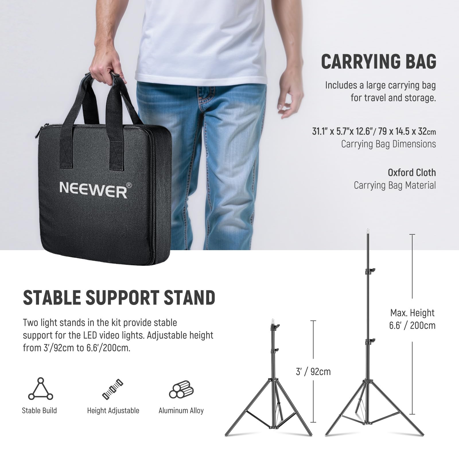 NEEWER Luce video da studio a LED RGB aggiornata con supporto per treppiede, controllo app 50 W 7000 Lx CRI97+ 3200-5600 K dimmerabile pannello kit di illuminazione per lo streaming di giochi e