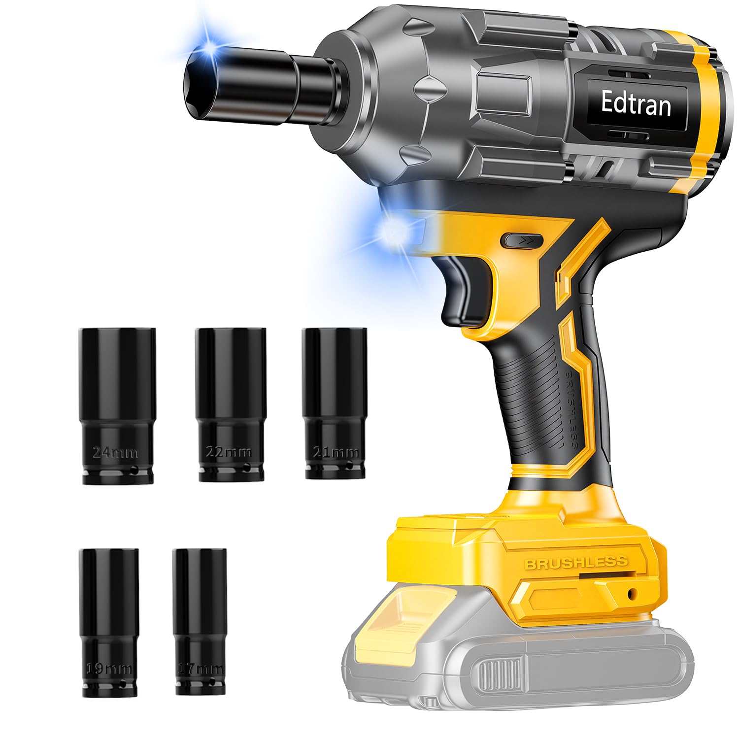 Llave de impacto inalámbrica de 1/2 para batería Dewalt de 20 V, 1500 Nm/1106 pies de libra, destornillador de impacto sin escobillas, herramienta de pistola de impacto de 4 velocidades, 2100 RPM de