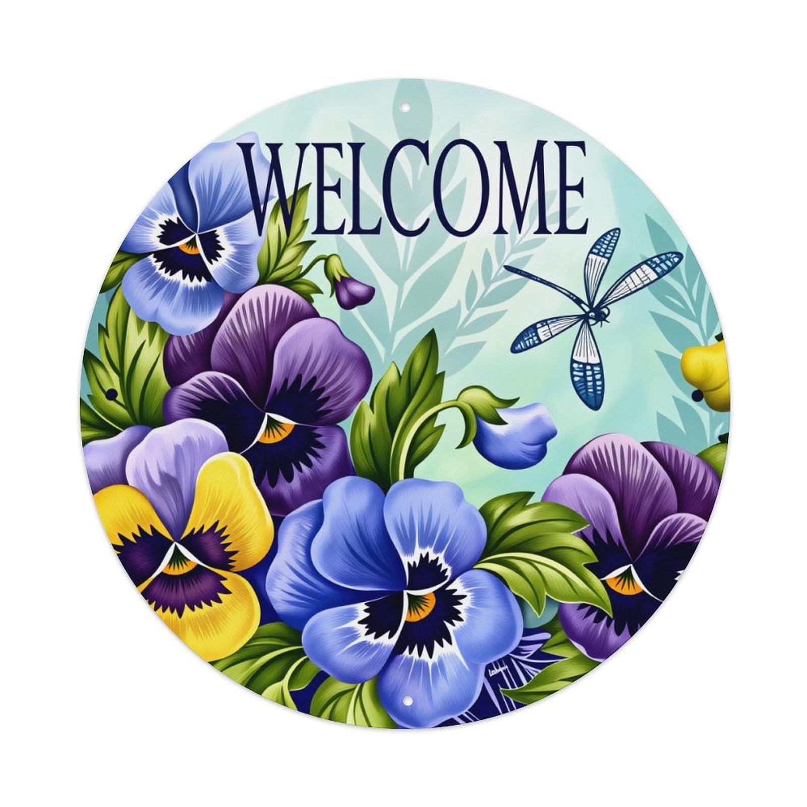 Floral Pansies Dragonfly Welcome Pattern Metal Tin Sign Vintage Garden Bedroom Cafe Bar Man Cave Home Wall Decor Metal Poster 8x8 inches