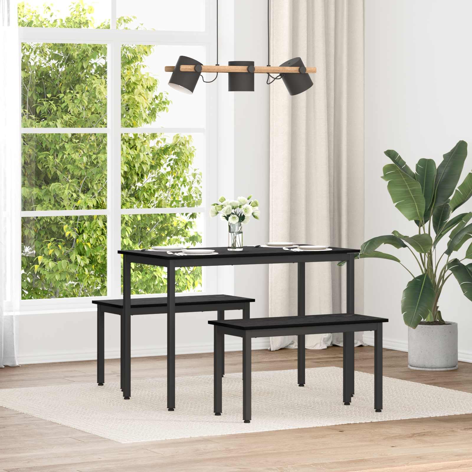 Ławka czarna o wyglądzie dębu wykonana z materiału drewnopochodnego z metalowymi nogami 80 x 35 x 45 cm, wytrzymała ławka do siedzenia do jadalni i salonu, zajmuje mało miejsca, łatwa w