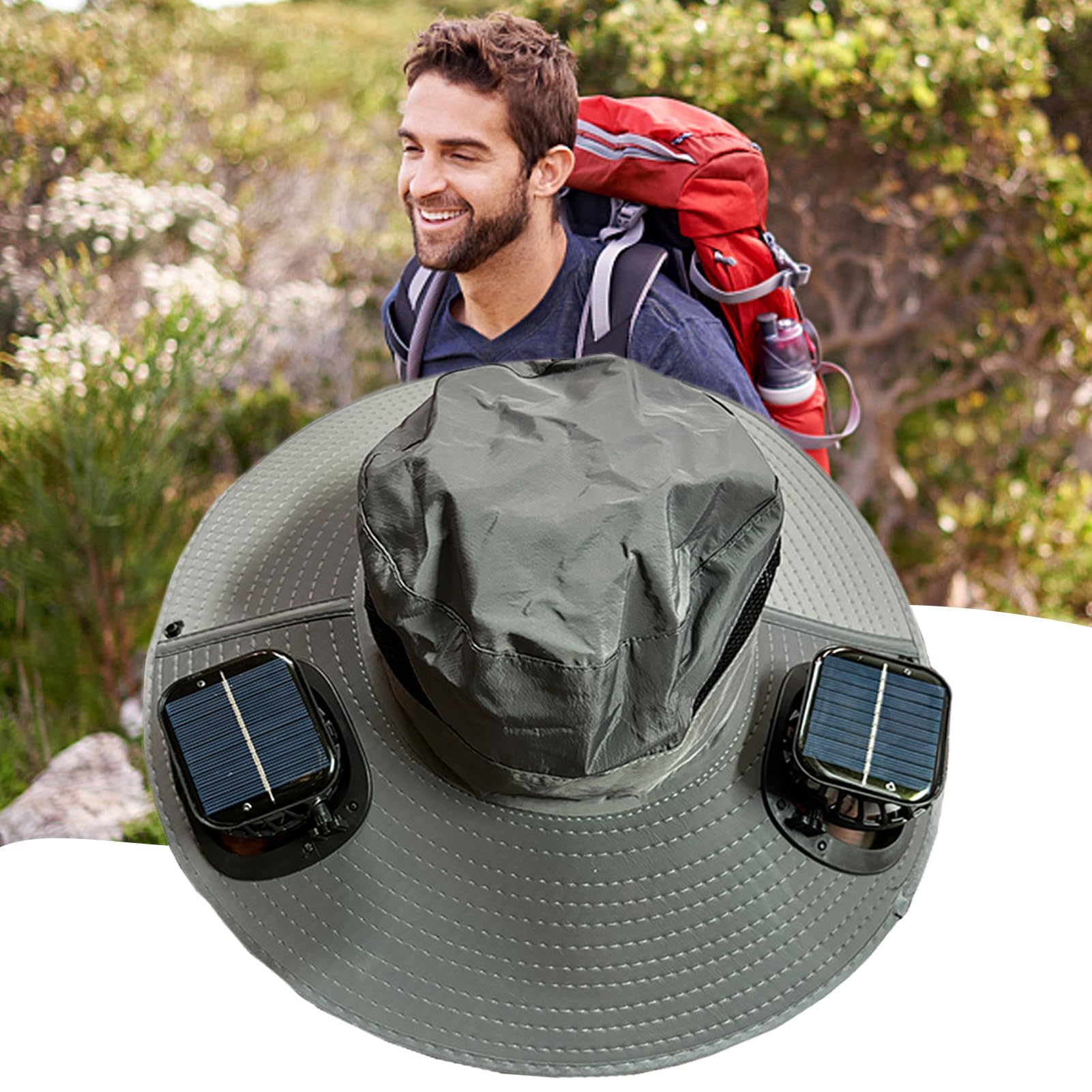 Cappello Ventilato Solare Copricapo Leggero Protezione Personale | Outdoor da Sole a Tesa Larga con Ventola Solare Attrezzatura Personale Per Spiaggia Pesca Campeggio Outdoor Viaggi