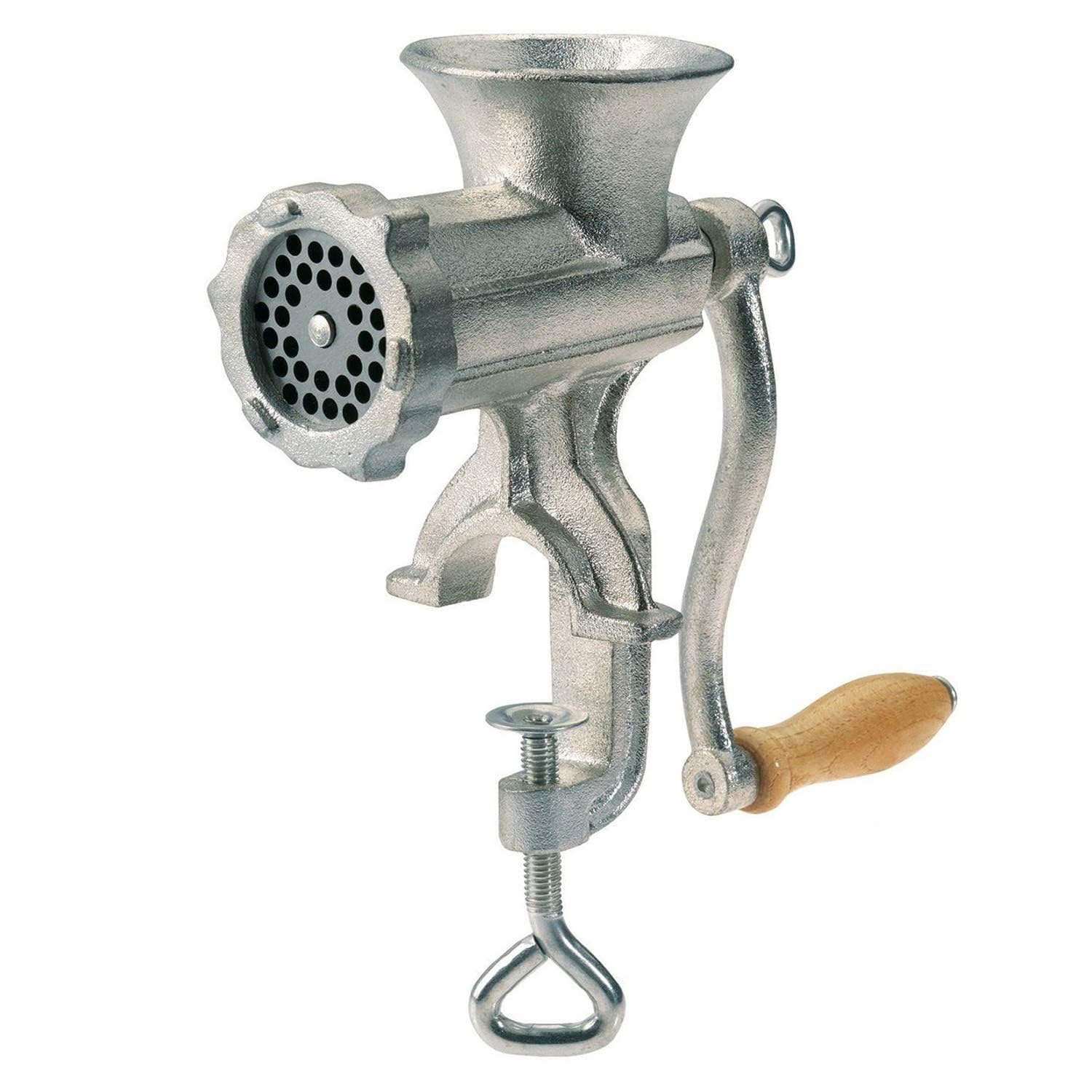 ZURITY Manual Meat Mincer with Wooden Handle for Beef, Pork, Vegetables & Noodles, Spice Grinding Tool, Hand Crank Meat Grinder, Portable Metal, (Pcs 1)