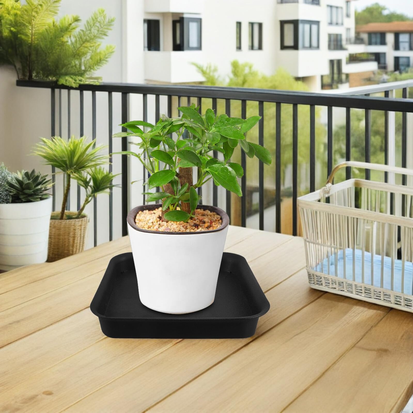 Kichvoe Quadratische Untersetzer für Blumentöpfe 4 Stück 38cm Kunststoff | Matte Pflanzschalen Schwarz, Wasserauffangend, Stabiler Halt für Balkon und Garten