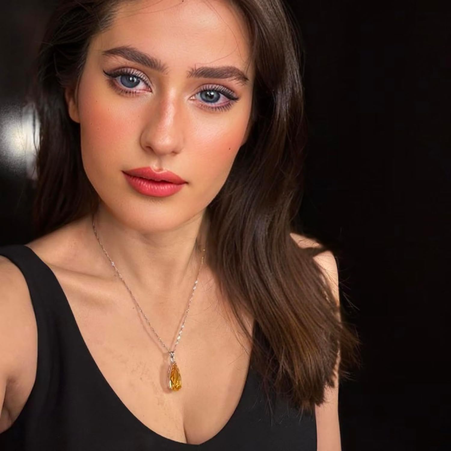 RIZILIA ICONIC Long Pear Cut Birthstone Necklace for Women - Multi Color Options - 18K White Gold Plated Solitaire CZ Pendant, 18"+2" Chain - Gift Boxed for Her, Mother Birthday - Image 5