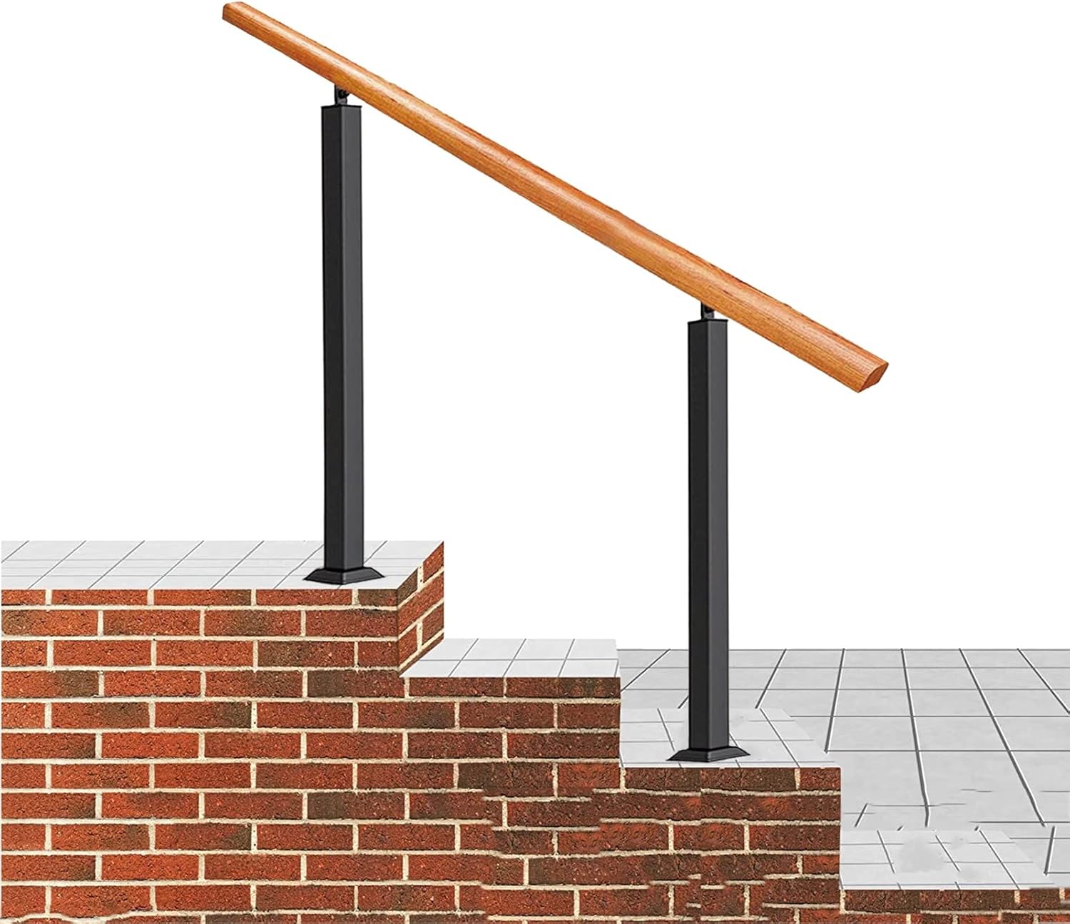 ZYFC Handrail for Outdoor Steps, Cast Iron & Solid Wood
