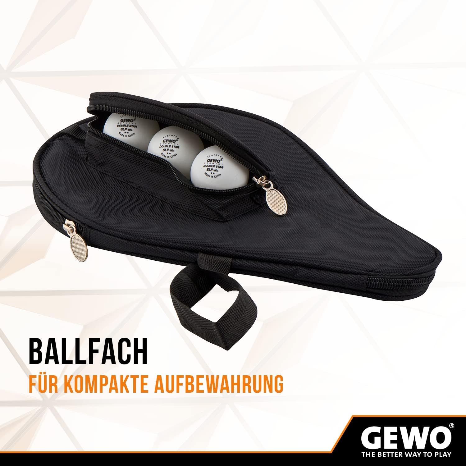 Bundle aus GEWO Tischtennisschläger Player - ITTF genehmigter Tischtennis Schläger + GEWO Rundhülle Master mit Ballfach - Robuste Tischtennisschläger-Hülle für einen Schläger und 3 Bälle