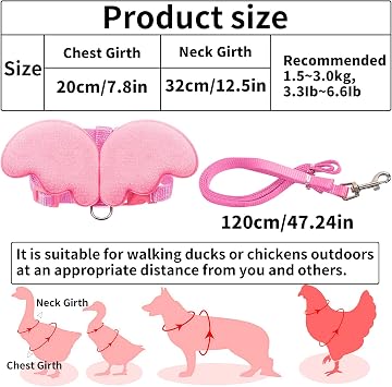 Bimkole 1 Pieces Pet Duck Walking Harness Leash and Wings, Hen Chickens Harness, Adjustable Outdoor Training Traction Rope for Chicken Duck Goose Hen Small Pets