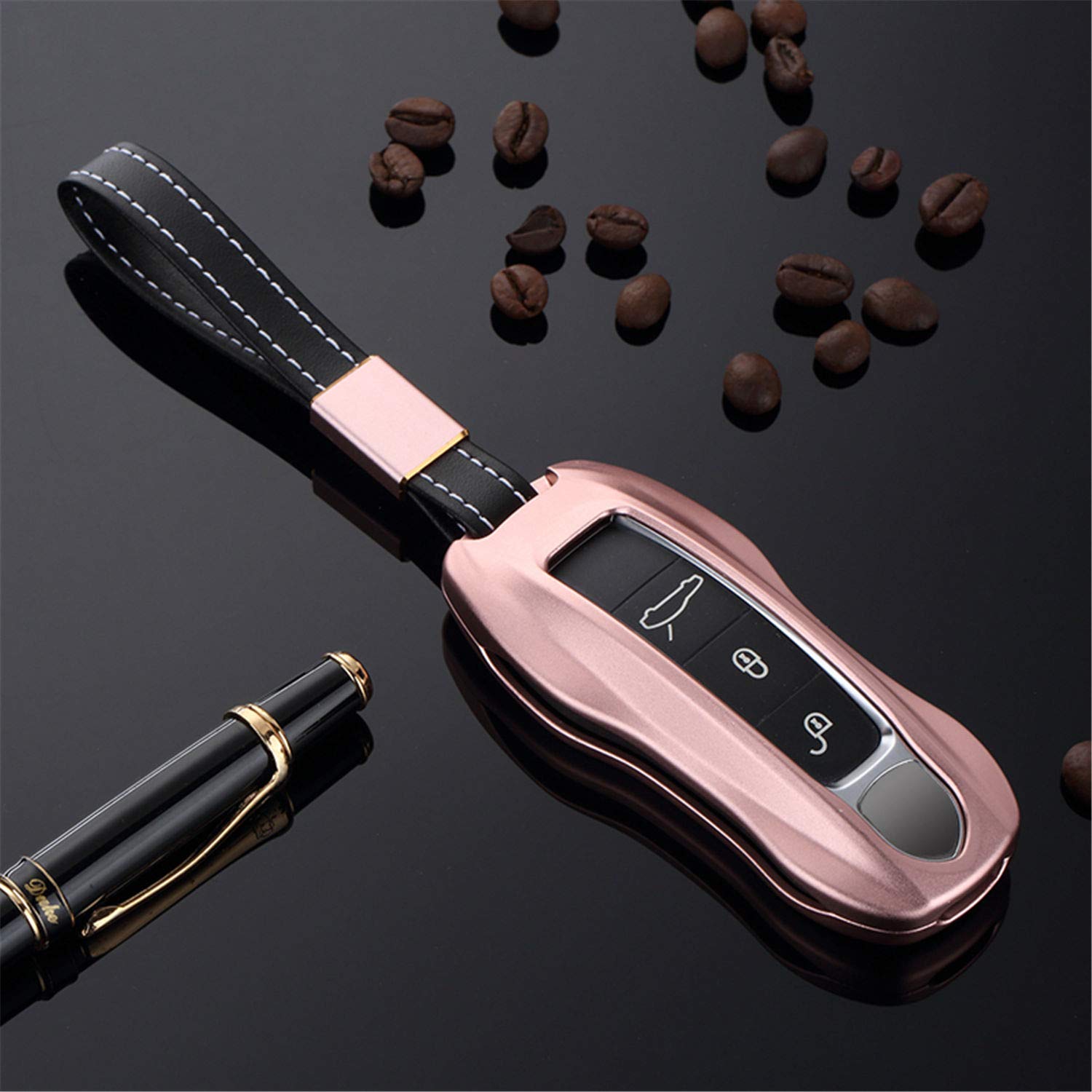 M.JVisun Aluminum Car Key Protector For Porsche 911 Carrera 918 Cayenne Coupe For Macan For Panamera Taycan Smart Key Fob Case Cover - Pink