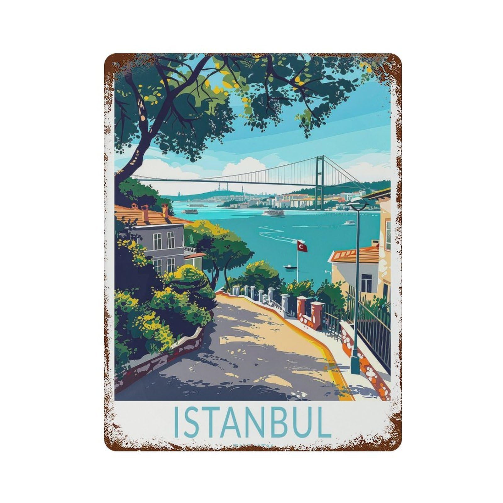 xiaoxiaoshen Istanbul Turkey Travel Bosphorus Custom City Gifts, Wedding Present Wall Decor Art Metal Tin Poster Modern Home Decor Art Home Bar Shop Decorations Vintage Sign 40x30cm