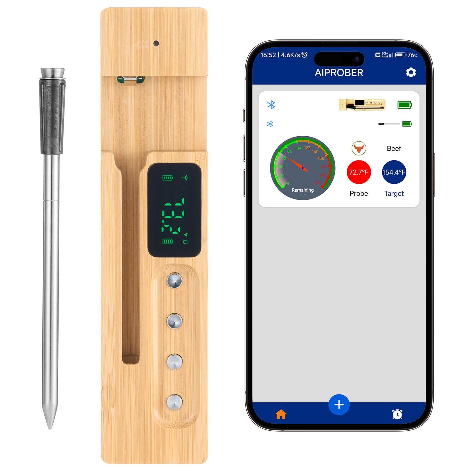 VEVOR Wireless Meat Thermometer, 500 ft Range Bluetooth, Digital Cooking Food Meat Thermometer, Waterproof Smart Meat Probe, for Grilling, Smoker, BBQ & Oven