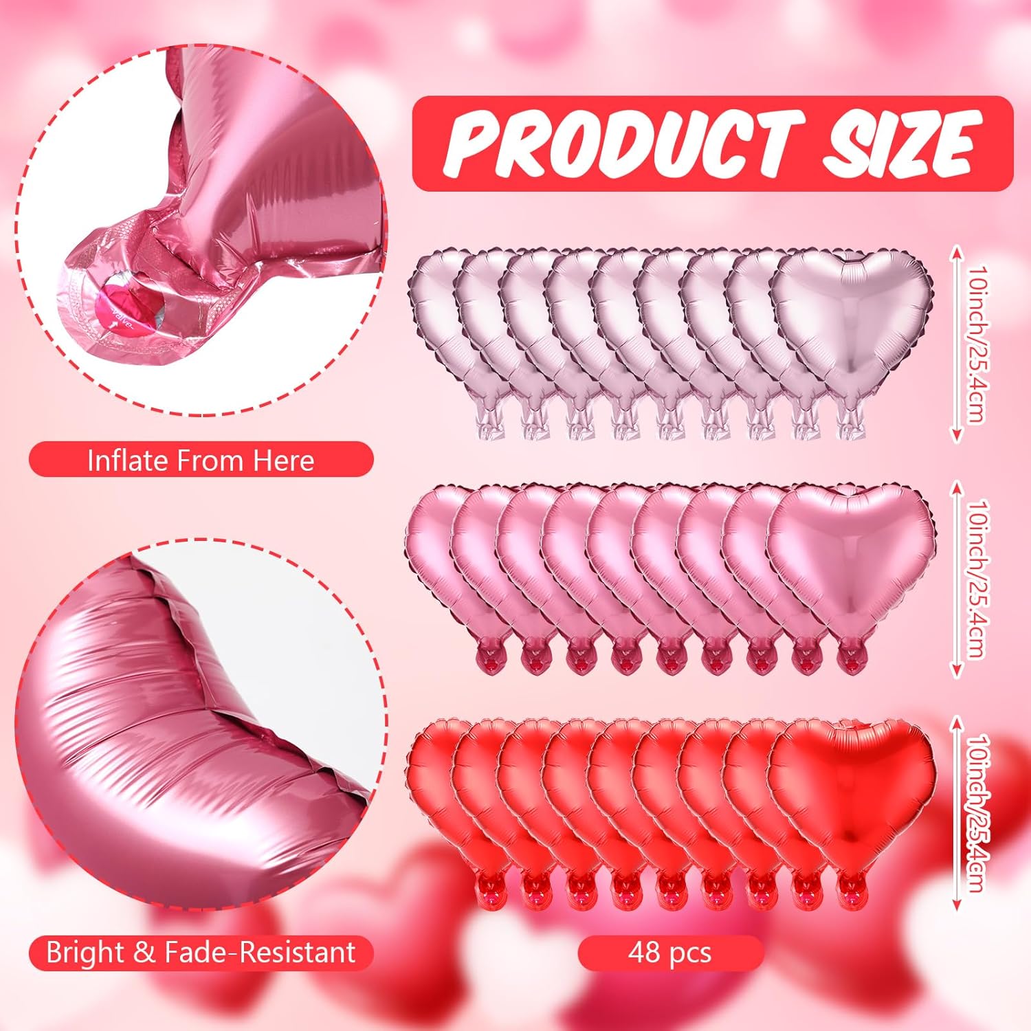 100 Pcs 10 Inch Heart Foil Balloons Valentine's Day Balloons Large Heart Shaped Balloons Romantic Love Balloon for Valentine's Day Wedding Proposal Birthday Party Room Decorations (3 colors) - Image 2