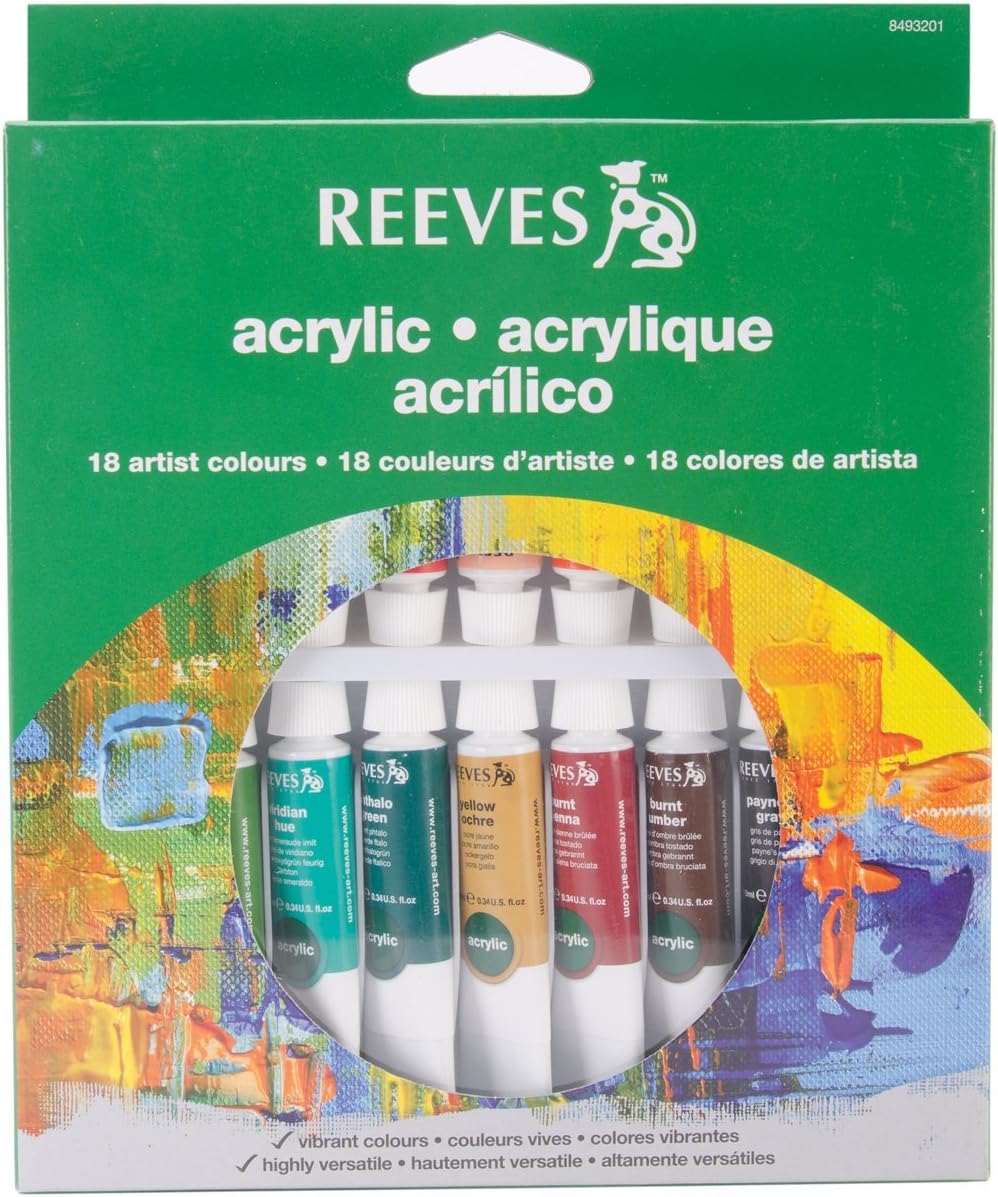 Reeves 18-Pack Acrylic Color Tube Set, 10ml