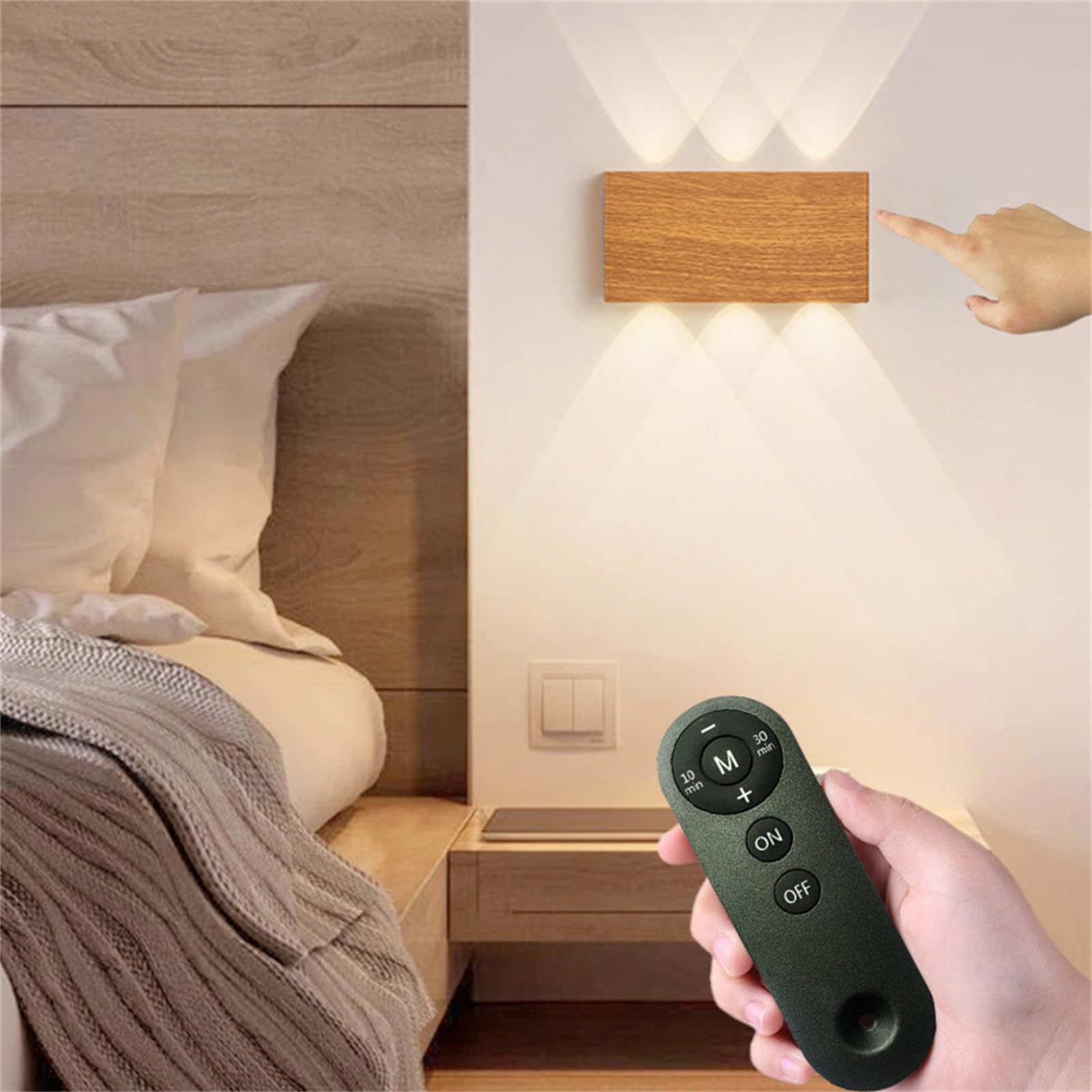 Applique da Parete a LED con Interruttore Touch, Senza Fili, Ricaricabile Tramite USB, dimmerabile, con Telecomando, Luce Notturna per Soggiorno, Quadri, corridoio (Bianca)