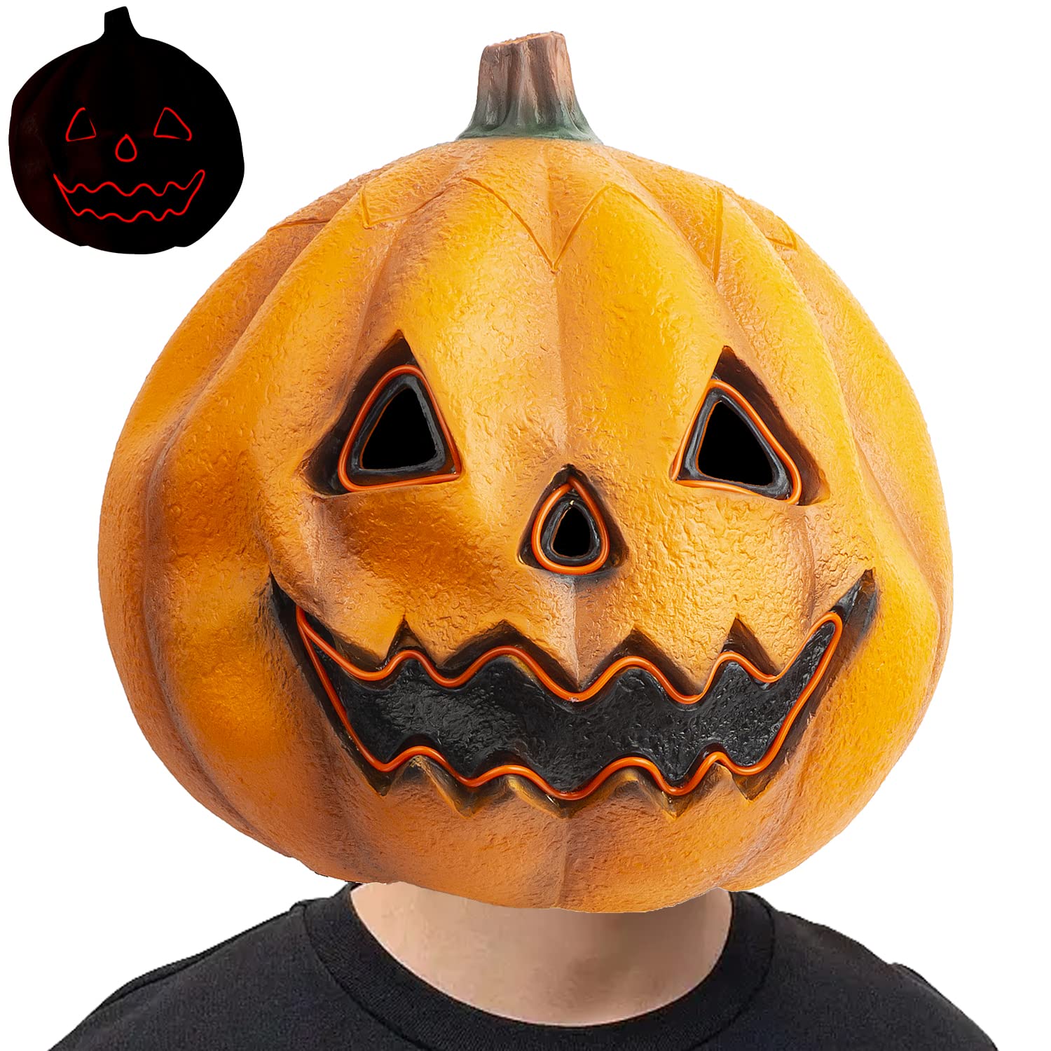 CreepyParty LED Light Pumpkin Mask Latex Full Head Mask Fancy Dress Scarecrow Decoration for Halloween Costume Party