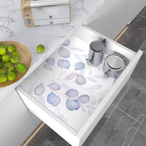 Miniatura 6 de VOLEAAR Papel de contacto morado claro, papel tapiz botánico para despegar y pegar, papel de pared de hojas florales, fácil de cortar, vinilo