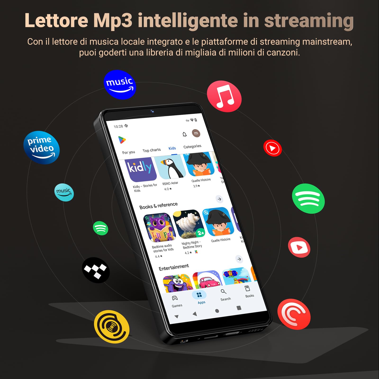 128GB Lettore MP3 con WiFi Bluetooth e Fotocamera, RAM: 4GB, Oilsky Android 13.0 Spotify Lettore di Musica con Altoparlante, 5,5'' 1080P Touchscreen MP4 Player