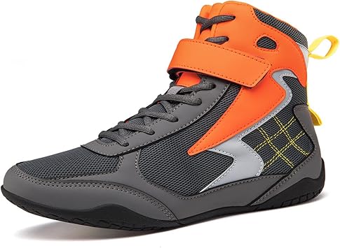 AIRFUL Mens Boxing Shoes Pro Wrestling Shoes Womens Comprehensive Training Shoes Fitness Boxing Boots Color Orange, Size 12.5 Women/11 Men