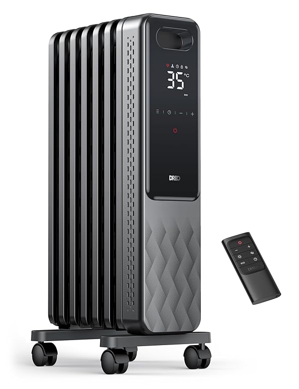 DREO Oil Filled Radiator, Electric Radiant Heaters for indoor use Large Room with Remote Control, Child Lock, 4 Modes, Overheat & Tip-Over Protection, 24h Timer, Digital Thermostat, Quiet, 1500W by DREO - Used condition - CA$67.65