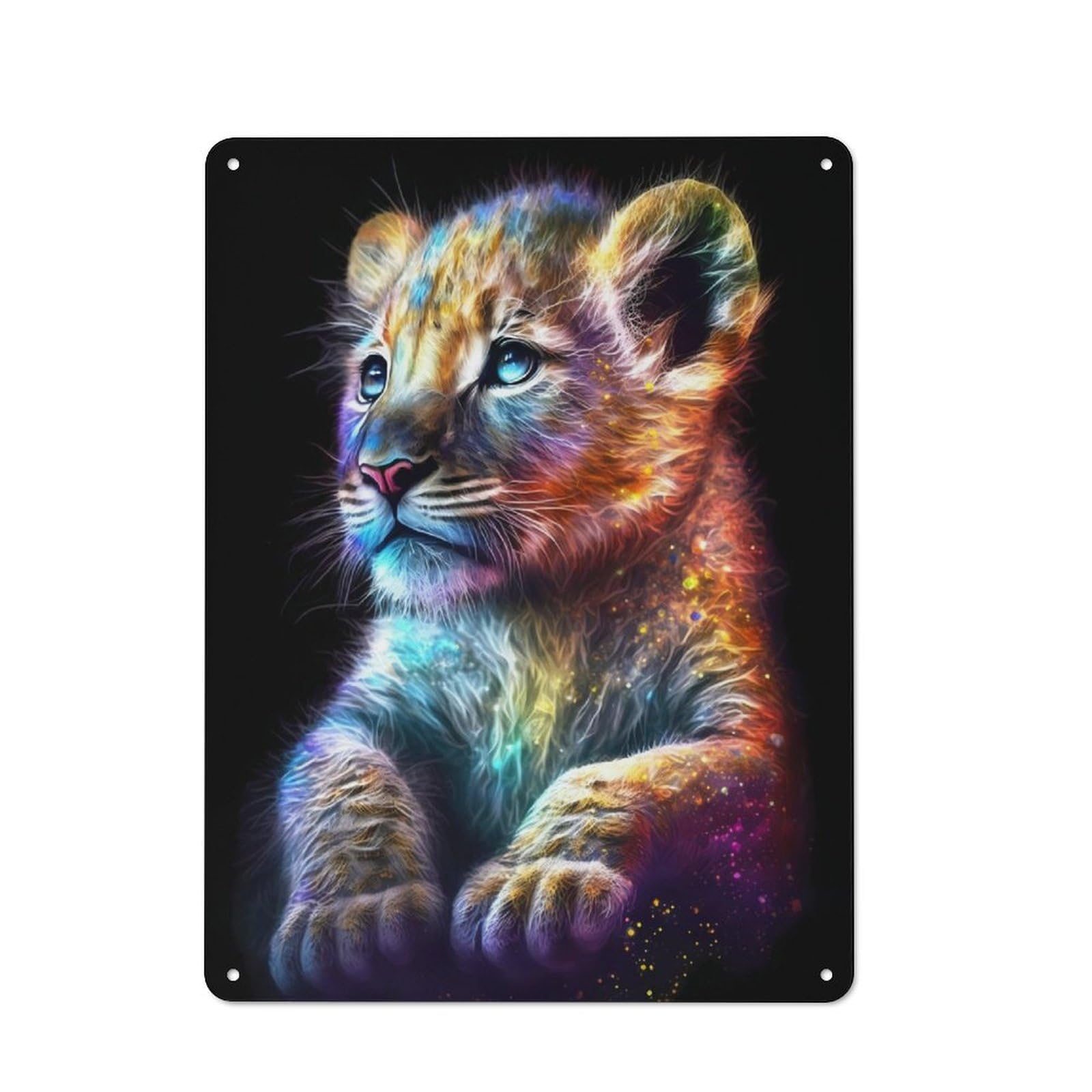 Junmoney Cute Rainbow Baby Lion Tin Sign 40X30cm For Workshop Wall, Rustic Wall Decor, Suited To Workshop Decor Fans