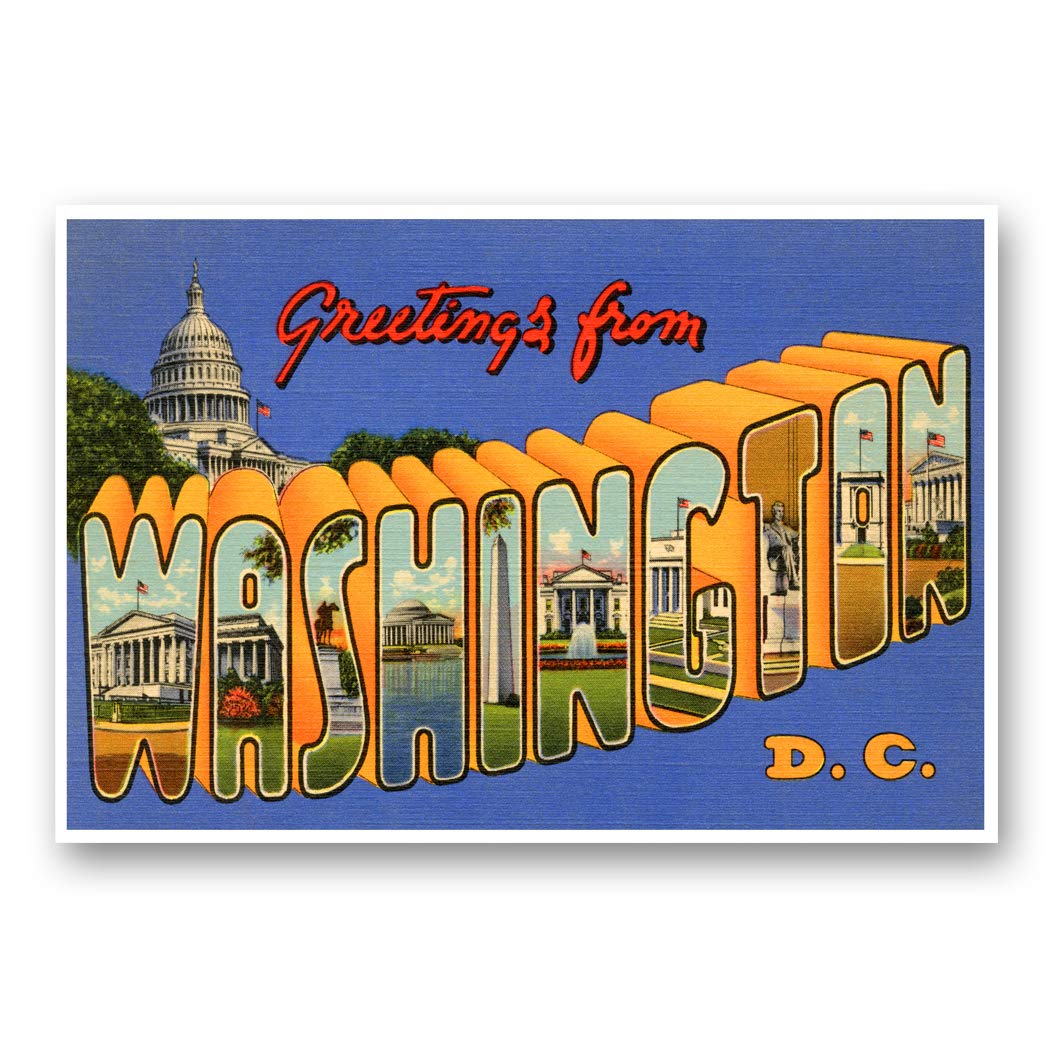 GREETINGS FROM WASHINGTON, DC vintage reprint postcard set of 20 identical postcards. Large letter Washington, D.C. city name post card pack (ca. 1930