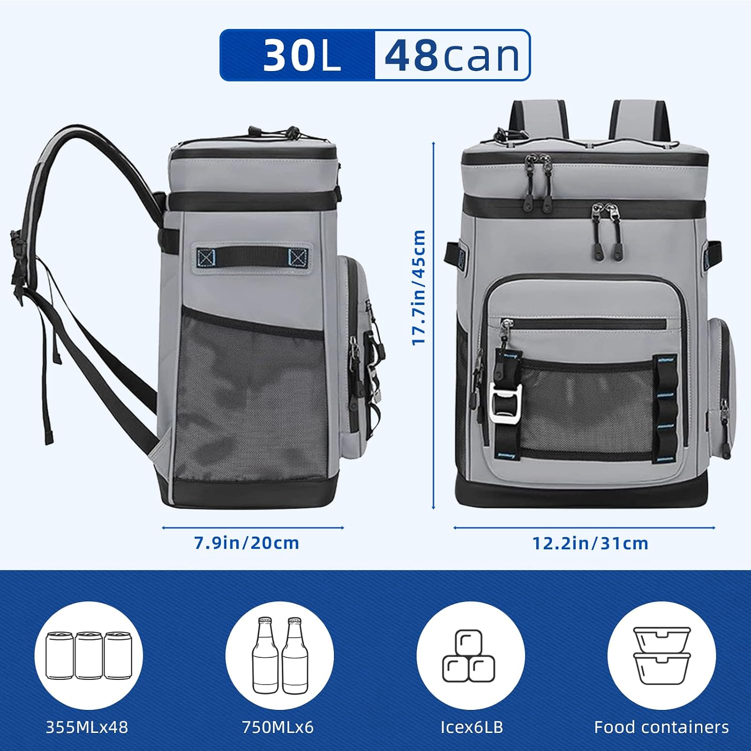 Large Insulated Cooler Backpack - 48 Cans Leak Proof Soft Cooler Backpack for Camping, Lunch, Work, Hiking, Picnic, Beach and Travel