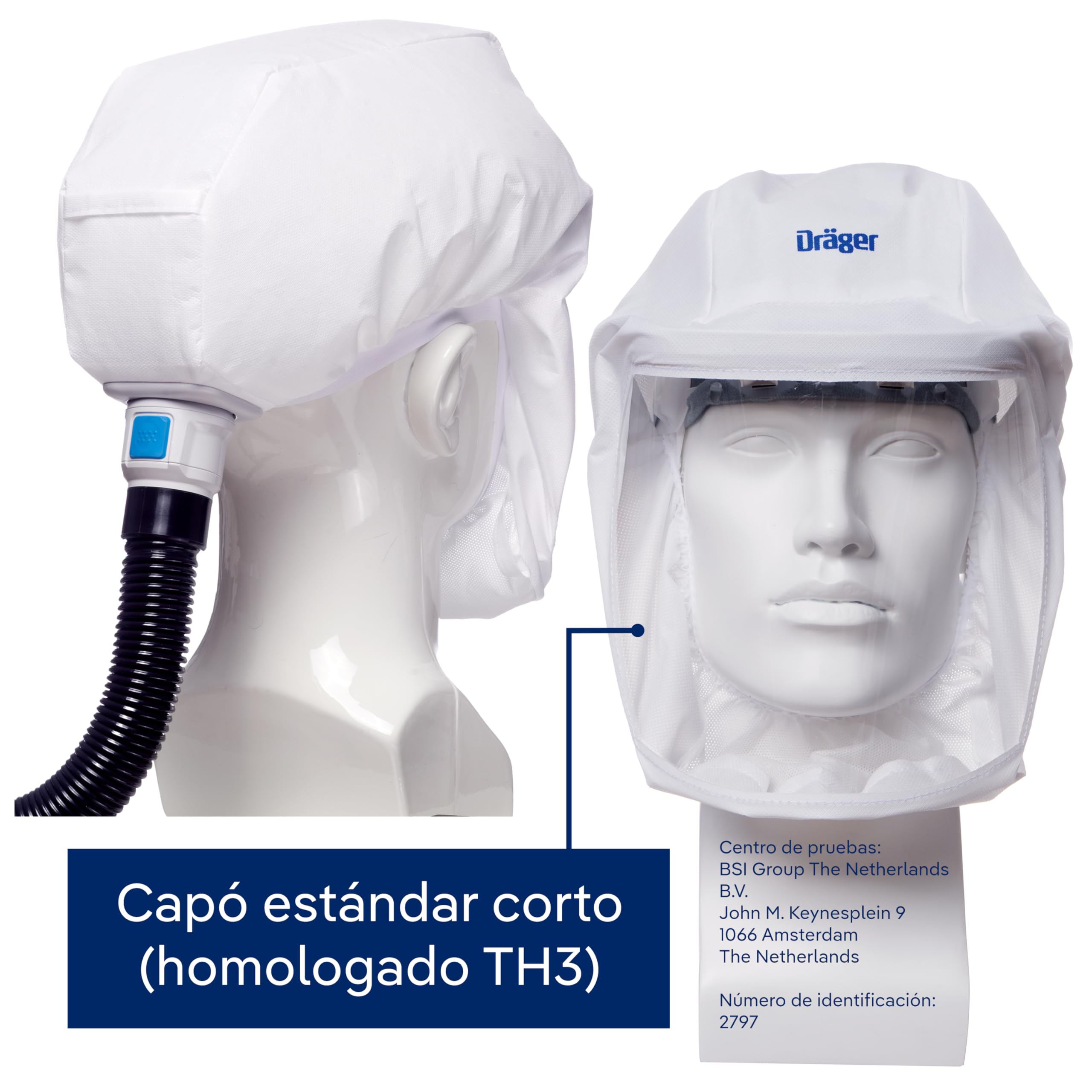 Dräger X-plore 8500 PAPR, aparato respiratorio, aprobado por NIOSH, IP 65, capó corto L/XL, batería de iones de litio, manguera flexible