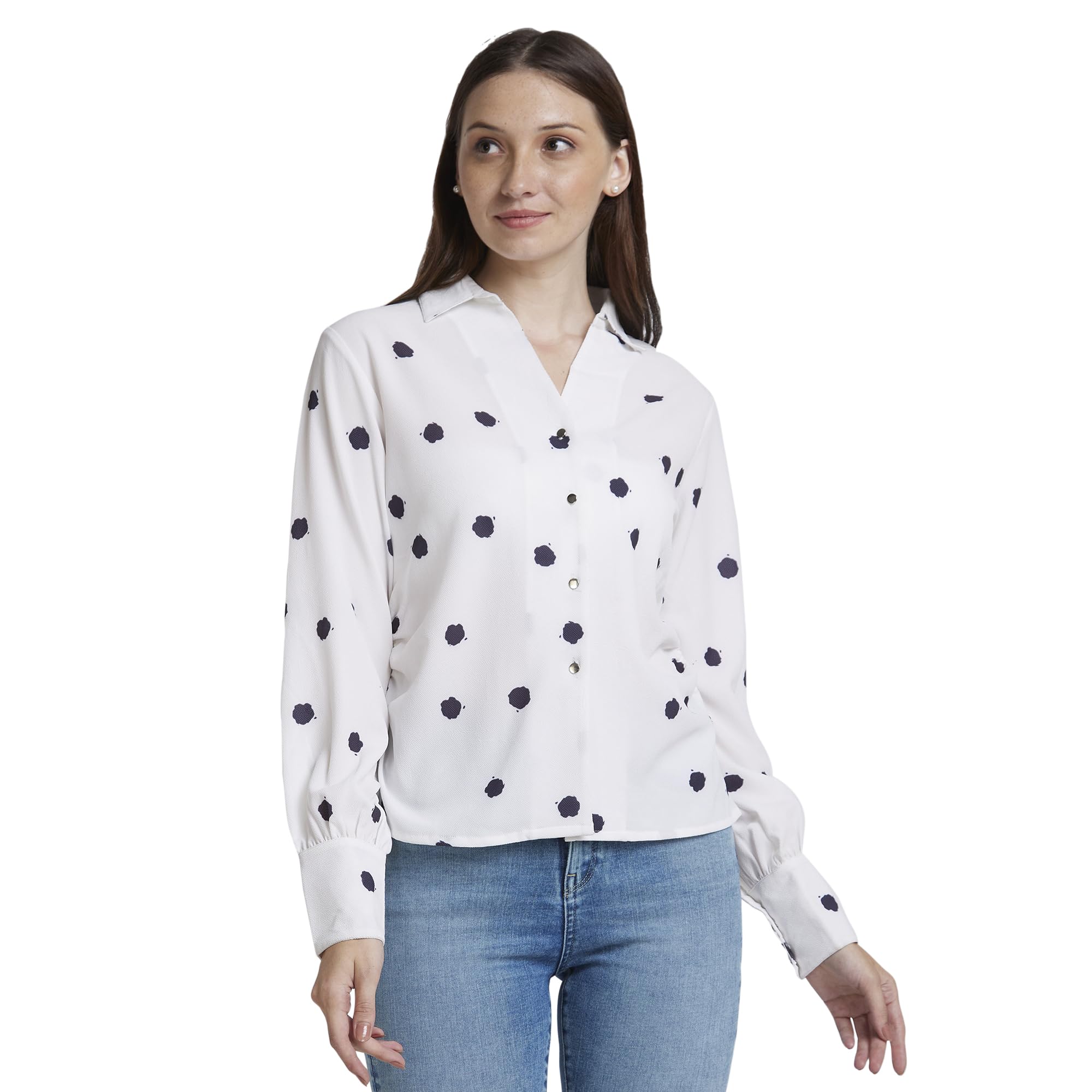 spykar Women White Cotton Regular Fit Full Sleeve Printed Shirt-picture-11