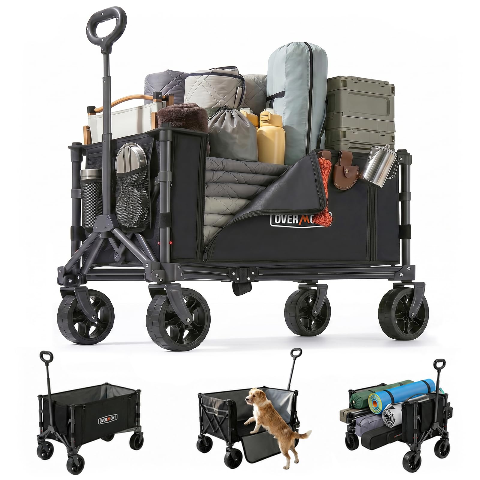 Overmont 3 in 1 Collapsible Wagon Cart - Ultra-Compact & Lightweight Foldable Wagon with All Terrain Wheels - 120L Folding Utility Wagon Portable for Grocery Camping Beach Shopping Garden Sports-image-2